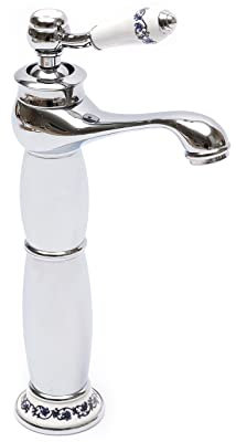 ZJHESXV Wasserhahn Bad Hoch, Waschtischarmatur Retro Einhebel Mischbatterie Badarmatur Badarmatur Messing Nostalgie Gebürsteter für Badezimmer (Silber)