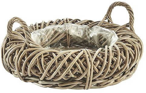 Kobolo Pflanzschale Rattan 50cm Korb in Kranzform mit 50 cm Kubu Grey