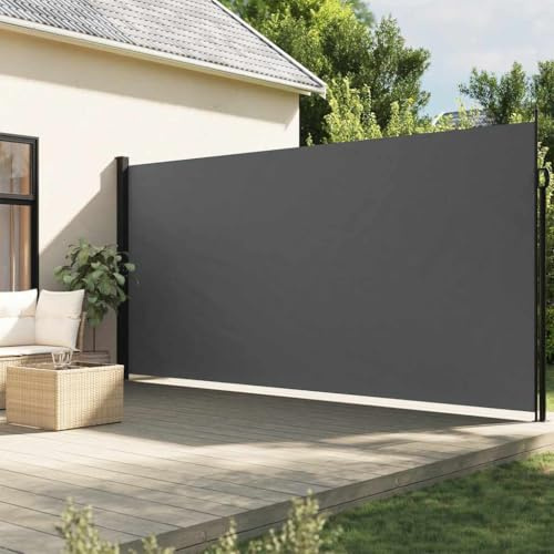 Myheimly Seitenmarkise, Wandmarkise mit PU-Beschichtung, Sichtschutz für Balkon Terrasse Garten, Windschutz Markise, Ausziehbar Polyester Anthrazit,220 x 300 cm