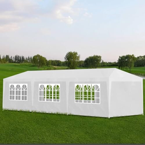 Partypavillon 3 x 9 m, wasserdicht, für Partys, Geburtstage, Hochzeiten, Picknicks und Carports, mit UV-Schutz und robustem Stahlrahmen, Weiß