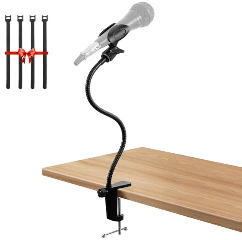 Microphone Holder & Mic Holder -13.78 Flexible Gooseneck Desktop Mic Stands Holder with 0.38 to 0.63 Adapter Clamp for Lectern Podium Podcast Meetings Lectures Pulpit Streaming Gaming Studio