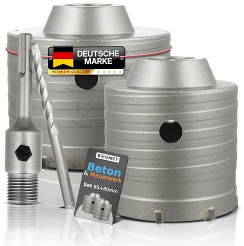 BOOMET Bohrkrone 65mm & 80mm SDS Plus im Set · Dosenbohrer für Unterputzdose & Steckdosen in Beton, Stein & Mauerwerk · Kernbohrer, Kronenbohrer, Dosensenker