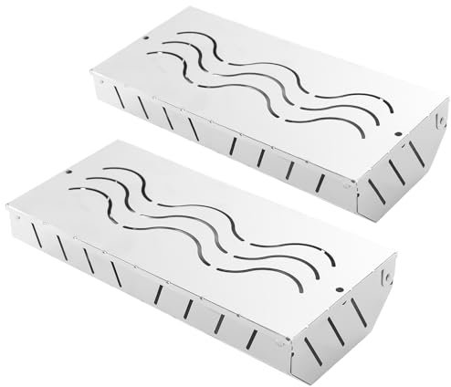 kinrguiyuez BBQ Smoker Box, 2 x robuste Edelstahl-Grill-Räucherbox – funktioniert mit Holzspänen, Räuchergrill-Geschmack, Grillzubehör für Küche, Restaurant, Camping, Party