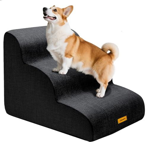 Gimars Extra bred, robust 30D högdensitetsskum 3-stegs hundtrappor för soffa, husdjurstrappa för liten medium hund svart