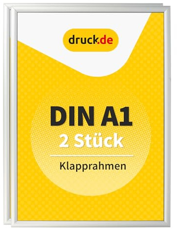 druck.de 2 Stück Klapprahmen A1-2,5cm Profil - Aluminiumrahmen | 2 Stück Klapprahmen A1, Aluminiumrahmen, 2,5cm Profil, Plakatrahmen für Poster und Aushänge, Wandmontage
