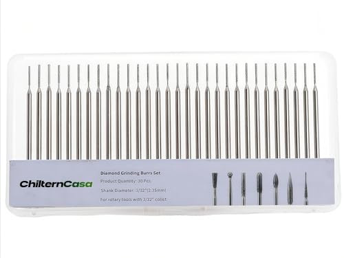 ChilternCasa 1mm Diamond Drill Bits for Stone, Cylinder Grinding Bit Shank 2.35mm Rotary Tools for Dremel Drilling Sanding Stone,Ceramic,Jewelry,Sea Shells,Glass - Pack of 30Pcs