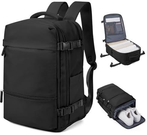 HPLQQ Zaino Ryanair 40x30x20 Zaino da Viaggio Aereo Bagaglio a Mano 24L Borsa da Cabina per Uomo e Donna Lavoro e Scuola Trekking Casual Daypack Impermeabile per laptop 14,B1-Nero