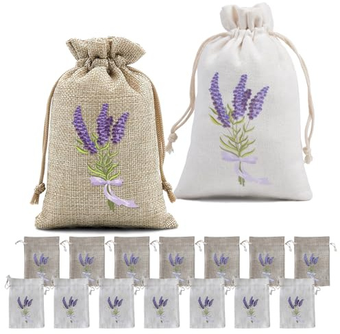 16 Pack Lavendelsäcke, natürliches Leinen, getrockneter Lavendelsäckchen, leere Lavendelbeutel für Kleiderschränke, Schubladen und Motten, 10 x 14 cm
