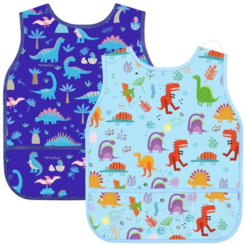 Partideal 2 Pcs Art Smocks for Kids Waterproof Artist Painting Aprons | Toddler Sleeveless Children Painting Smock Kids Apron with 3 Pockets for Age 3-8 Years