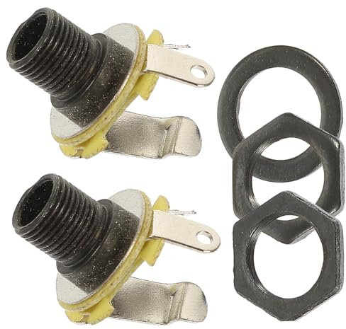 FRCOLOR 2Pcs Metal Guitar Bass Output Jack Socket with Washer and Nut – Mono Solder-Type Panel Mount Input Jack for Reliable Audio Connection and Noise Reduction