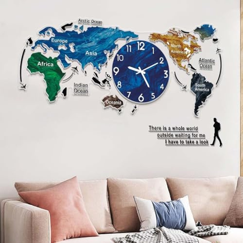 Orologio da parete con mappa del mondo di grandi dimensioni, mappa del mondo con display digitale in acrilico 3D, adesivo da parete con striscia LED, decorazione artistica per soggiorno, 100CM*45.5CM