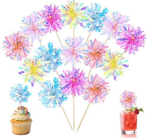 50 Stück Tortendeko Feuerwerk, Bunte Cupcake Topper, Happy Birthday Cupcake Deko, Glitzer Muffin Deko, Kuchen Dekoration, Cocktail Dekor für Geburtstag Hochzeit Babyparty Abschluss