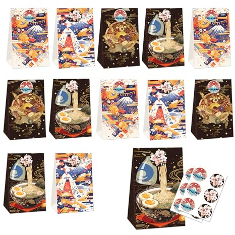 12 Pack Japanische Party Taschen Japanische Süßigkeiten Taschen für Faltbare Fans Party Zubehör mit 12 Aufklebern