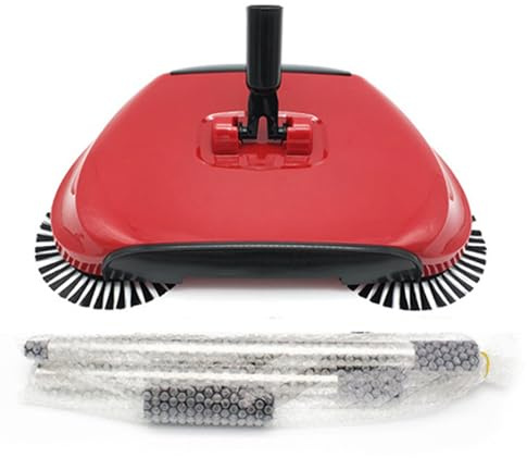 StaZamor Carpet Sweeper Manual 360 Degree Rotation Hand Floor Sweeper with PET Brush Lightweight Cleaner for Home Office Low Carpets Rugs Undercoat Carpets, Red
