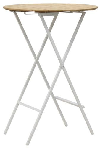 EME Mesa Mallorca Redonda Blanca. Mesa Alta Plegable Apta para Interior y Exterior. Fabricación en Acero y Tablero de Polipropileno imitación Madera. 80x110cm