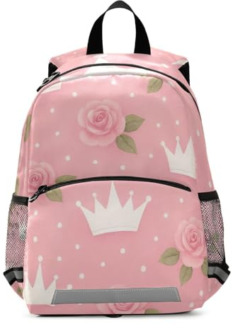 RPLIFE Linda mochila con corona rosa para niños y niñas, mochila escolar, mini bolsa de viaje para libros de 3 a 6 años, mediana