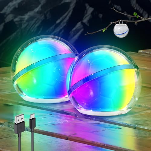Smiling Shark Campinglampen, 2 Packungen LED Camping Lampen Atmosphäre USB-C Wiederaufladbar RGB und Warmweißes Licht Fußball Mini Tragbar Camping Licht mit Haken für Wohnaccessoires Emergency Draußen