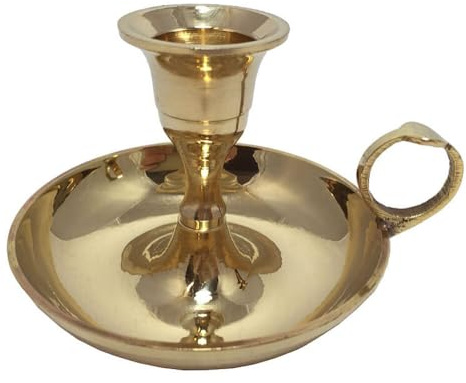 Kerzenhalter mit Henkel Biedermeier-Stil Kerzenständer Messing poliert