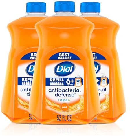 Dial Antibacterial Defense Liquid Hand Soap + Aloe, Gold Scent, 52 Fl Oz Hand Soap Refill (3 Count), Dermatologist-Tested, Gentle Formula