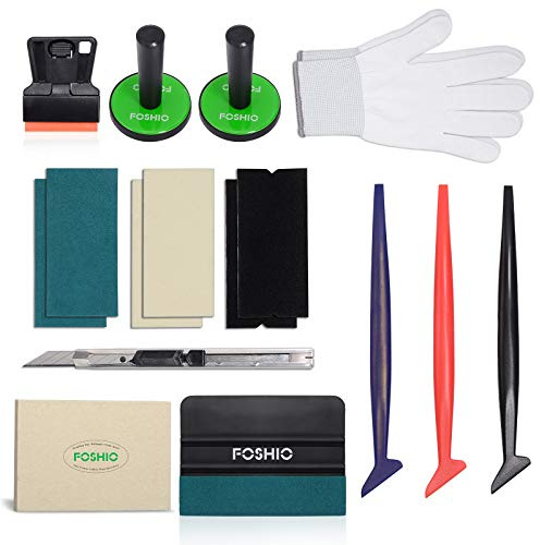 FOSHIO Veicolo Kit di Attrezzi avvolgimento del Vinile per l'installazione per finestrini per Auto Include Diversi raschietti, magneti, raschietti in plastica e Guanti da Lavoro Bianchi Kit per Auto