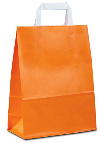 Papiertüten orange mit Flach-Henkel I 50 Stk. 22+10x28cm I Papiertragetasche für Einzelhandel, Weihnachten, Mitbringsel, TO-GO I Geschenktüten aus Kraftpapier I HUTNER