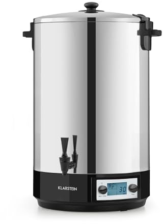 Klarstein KonfiStar 50 Digital Preserving Cooker, 50 L Canning Pot & Hot Drink Dispenser, 2500 W, 30-100°C, Timer 1-180 min, Keep-Warm Function, Locking Lid, Polished Stainless Steel