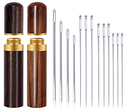 15 Stücke Leder Nadeln Set, 4 Größen Leder Nähen Nadeln, Hand Nähen Nadeln mit Große Augen Nadeln und 2 Holz Aufbewhrungsflasche für Leder Hand Nähen Handwerk