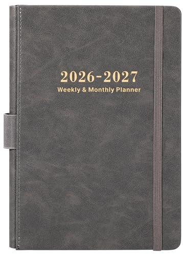 2026-2027 Academic Diary - A5 Diary 2026-2027 Week to View from July 2026 to June 2027, 14.6 X 21 cm, Monthly and Weekly Planner with Pen Holder, Inner Pocket and 40 Notes Pages, A5 Size, Grey