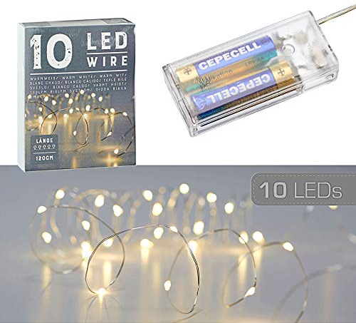Catena luminosa con micro fili, a forma di stella, colore bianco caldo, argento, a batteria, illuminazione natalizia (1 x 10 LED micro fili)