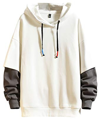 GURUNVANI Mode huvtröjor för herrar, färg, block, pullover, rund hals, sweatshirt med huva, lapptäcke, 7401vit, M