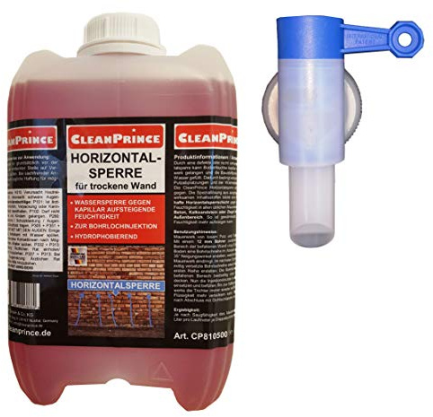 Horizontalsperre trockene Wand 5 Liter | mit einem beigelegten gratis Ausgießer-Zapfhahn pro Bestellung | flüssig | Injektionsverfahren | hydrophobierend | zur Bohrlochinjektion