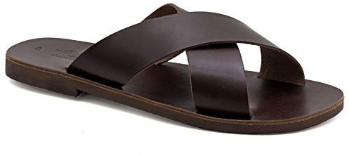 45 Braun Emmanuela Griechische Ledersandalen mit Kreuzriemen für Herren, hochwertige handgefertigte Herrensandalen, Herren X Riemchen Sommerschuhe