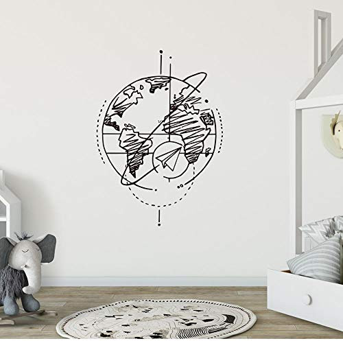 Zdklfm69 Wandtattoo Wandaufkleber Wandsticker Erde und Papierflugzeug Büro Klassenzimmer Erde Globale Weltkarte Schlafzimmer Kinderzimmer Vinyl Dekor 105x76cm