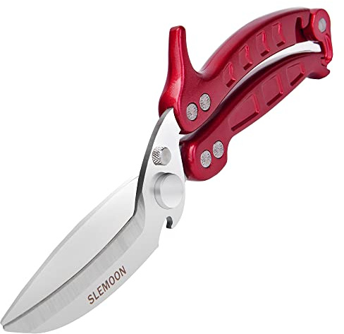SLEMOON Kitchen Shears Heavy Duty Poultry Shears Meat Cutting Dishwasher Safe and Stainless Food Kitchen Scissors for Chicken Turkey Thanksgiving,Burgundy