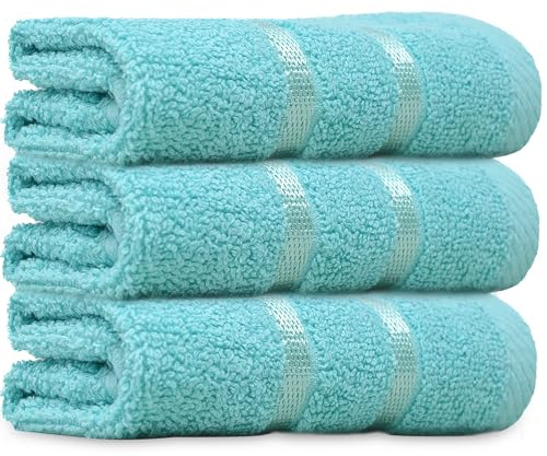 Towelogy® Luxury Egyptian Cotton Face Cloth Flannel Fingertip Towels Set 500 GSM Supersoft and Highly Absorbent Washcloths 30x30 cm (Pack 3, Aqua)