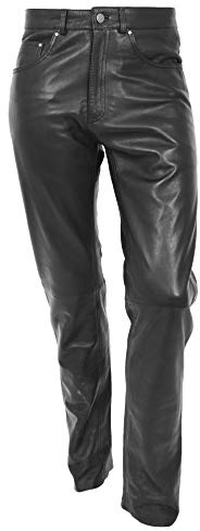 Mens Soft Leather Trousers Straight Leg Regular Fit Black 34
