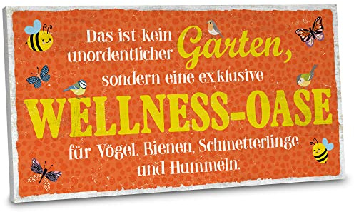 ARTFAVES® Gartenschild - Wellnessoase für Bienen | Shabby Chic Vintage Gartendeko, Schild mit Spruch zum Thema Garten/Hobbygärtner | Größe: 30 x 15 cm