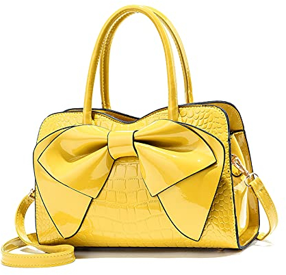 NICOLE & DORIS Handtaschen Damen Kleine Henkeltasche Frau Mode Tasche Designer Umhängetasche Mädchen Schultertasche Lackleder Handtasche Abendtasche Gelb