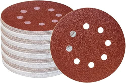 Almohadillas de lija, papel de lija mixto, TASP 100 piezas 125 mm 5 Papel de lija abrasivo Lijado Disco de 8 orificios Gancho y bucle Granos de papel de lija 60 ~ 1500 for herramientas de pulido Acce