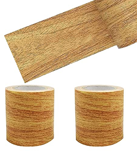 Guidre 2 Rolle Holzoptik Klebeband Realistische Holzmaserung Reparatur Selbstklebend Holzmaserung Panzertape für Weichsockelleiste, Türen Bordüre, Wände Tapeten, Möbel, 8cm x 4.57m (Gold Kamel)