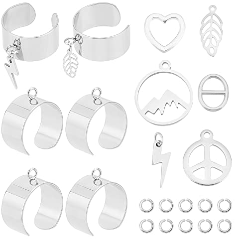 UNICRAFTALE 6pcs Gothic Punk Kette Fingerringe Set Edelstahl Offene Fingerringe Manschettenring Mit Berg Friedenszeichen Herzblatt Hip Hop Verstellbarer Stapelbarer Knöchel Ringe Für Damen Herren