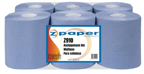 ZPAPER - 6 Rotoli Asciugamani BLU - Carta pura cellulosa 2 Veli, Anima a Spirale. Adatti anche per Dispenser. Rotoloni Asciugatutto rotoli asciugamano bobine