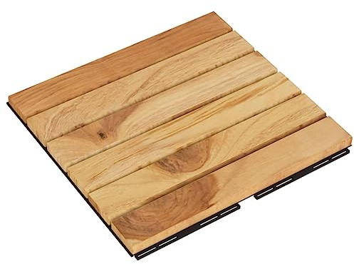 vidaXL Terrassenfliese 30 Stk., Bodenfliese aus Massivholz, Holzfliese für Außenbereich, Klickfliese Balkonfliese, Massivholz Teak Vertikal