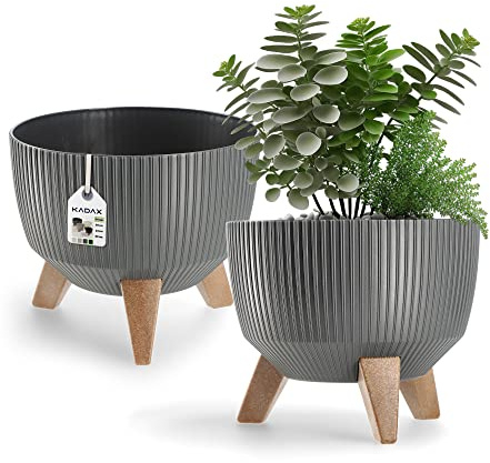 KADAX Blumentopf aus Kunststoff mit DREI Einsteckstützen, runde Blumenschale, Pflanzkübel, Blumenkübel, Pflanzschale für Balkon, Wohnzimmer (29 cm Ø/Anthrazit)
