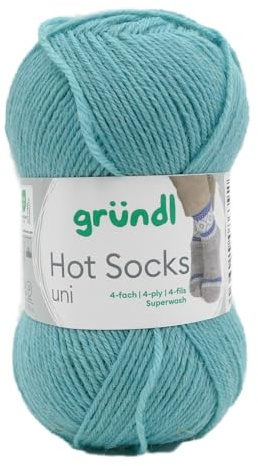 Sockenwolle 4fädig uni türkis 50g | Gründl Hot Socks 4-fädig einfarbig | Strumpfwolle Sockengarn (4ply, 4fach) | 75% Wolle 25% Polyamid | Socken stricken und häkeln (53 - mint)