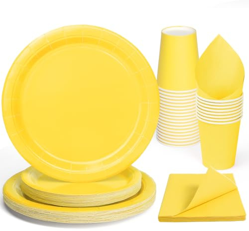 Party Geschirr 96 Stück Gelb Kinder Geburtstag Mädchen Party Dekoration Zubehör Set Papier Geschirr Set
