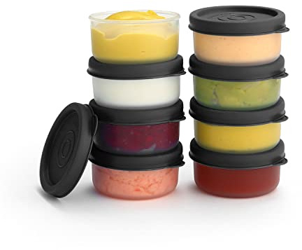 Condiment Cups Containers with Lids- 8 pk. 1.3 oz.Salad Dressing Container to go Small Food Storage Containers with Lids- Sauce Cups Leak proof Reusable Plastic BPA free for Lunch Box Picnic Travel