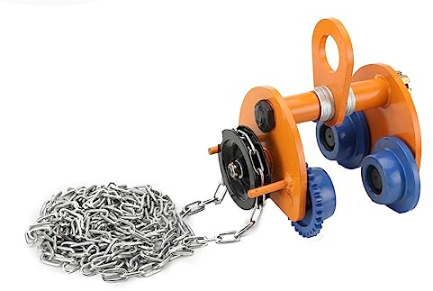Lfhelper Laufkatze 2000kg Rollfahrwerk, für I-Strahlbreite 94-124mm | mit Doppelrädern und 3m Ketten, Manuelle Kettenzug Laufkatze, 2 Tonnen Tragkraft