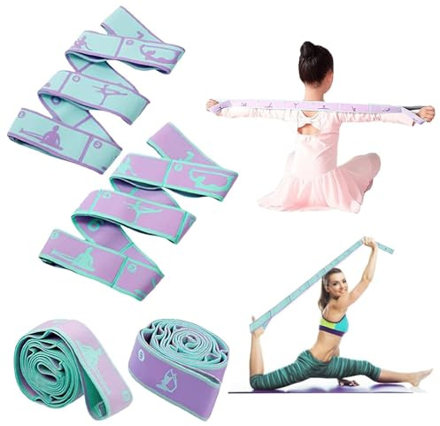 MUYAPAY 2 Yoga Stretching Band mit 8 Schlaufen Dehnungsband elastisch | Hochelastisches Gymnastikband für Yoga Pilates Physiotherapie Fitness Zubehör