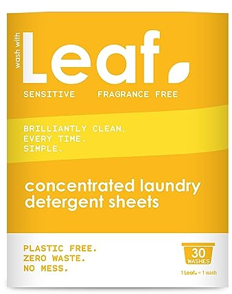 Leaf Laundry Sheets Washing Sheets - Sensitive, Non-Bio, Unscented Concentrated Wash - Planet Friendly Alternative to Capsules and Liquid Detergents - Plastic Free, Zero Waste - 30 Washes